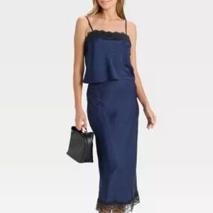 NWT A New Day Navy Lace Trimmed Midi Skirt Size Large